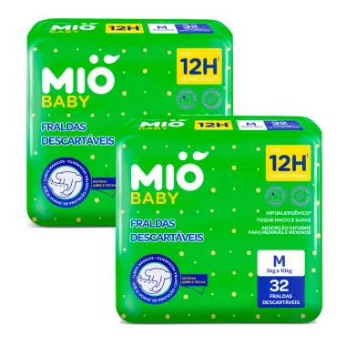 Kit 2 Fralda Descartável Mió Baby Tamanho M com 32 Unidades cada