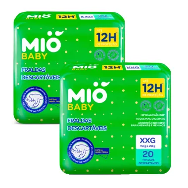 Kit 2 Fralda Descartável Mió Baby Tamanho XXG com 20 Unidades cada