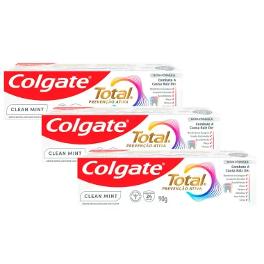 Kit 3 Creme Dental Colgate Total 12 Clean Mint 90g
