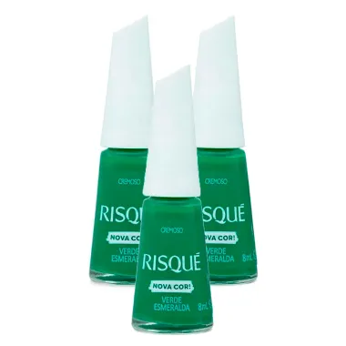 Kit 3 Esmalte Risqué Cremoso Nova Cor Verde Esmeralda 8ml