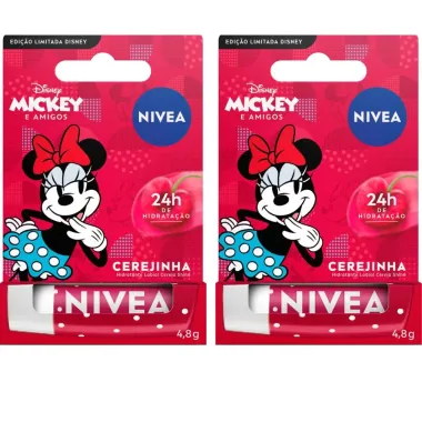 Kit 2 Hidratante Labial Nivea Disney Minnie Mickey e Amigos Cereja 4,8g