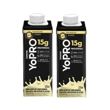 Kit 2 YoPRO Bebida Láctea UHT Milkshake de Baunilha 15g de proteínas 250ml