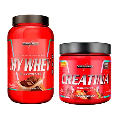 Kit My Whey 21g de Prote&iacute;na Sabor Chocolate 900g e Creatina Sabor Morango Integralmedica 350g