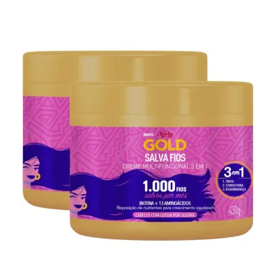 Kit 2 Creme Niely Gold Salva Fios Multifuncional 3 em 1 com 430g