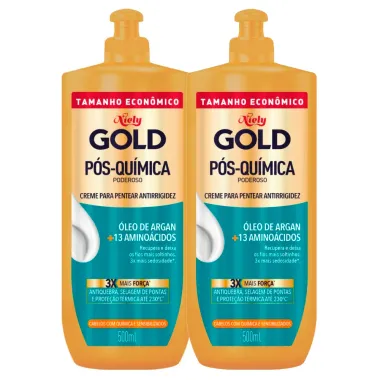 Kit 2 Creme para Pentear Antirrigidez Niely Gold Pós Química Poderoso 500ml