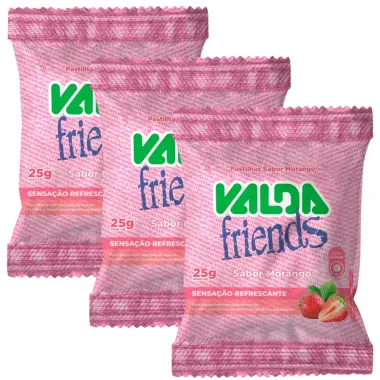 Kit 3 Pastilhas Valda Friends Sabor Morango 25g