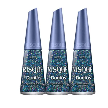 Kit 3 Esmalte Risqué e Doritos Glitte Cor Ousadia na Ponta dos Dedos 8ml