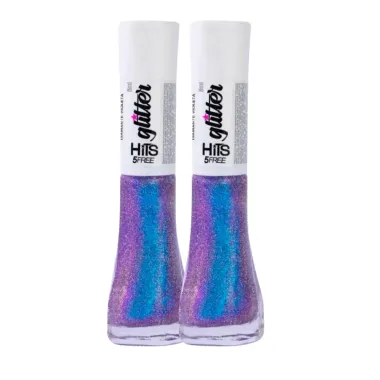 Kit 2 Esmalte Hits 5Free Glitter Cor Diamante Violeta 8ml