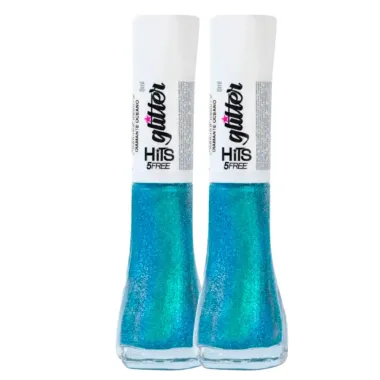 Kit 2 Esmalte Hits 5Free Glitter Cor Diamante Oceano 8ml