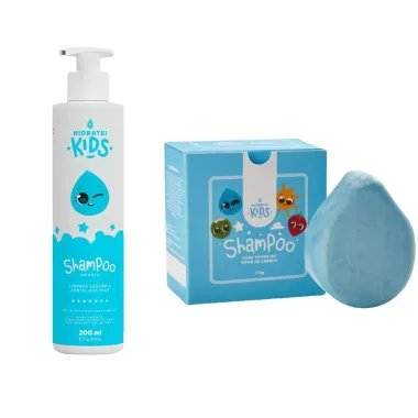 Kit Shampoo Hidratei Kids 200ml e Shampoo em Barra Hidratei Kids para Todos os Tipos de Cabelo 70g