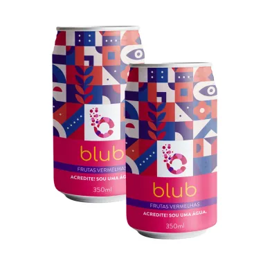 Kit 2 Água Blub Sabor Frutas Vermelhas Gaseificada Lata 350ml