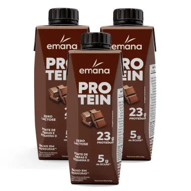 Kit 3 Bebida Láctea Emana Protein Sabor Cacau com 23g de Proteínas 250ml