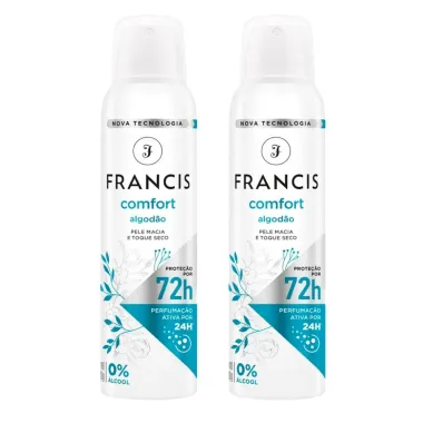 Kit Desodorante Francis Comfort Algodão Aerosol Antitranspirante 72h 150ml - 2 Unidades