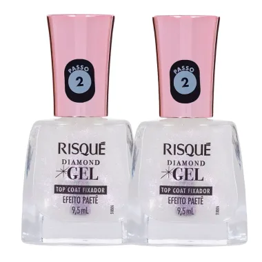 Kit 2 Esmalte Risqué Diamond Gel Top Coat Fixador Efeito Paetê 9,5ml