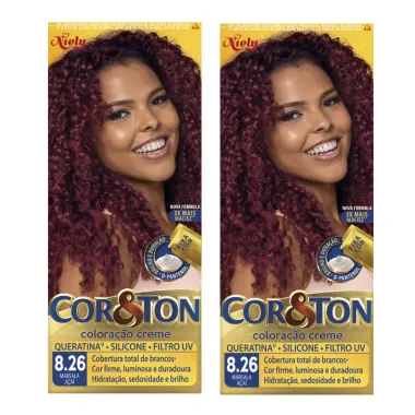 Kit Coloração Creme Cor&Ton Niely Cor Marsala Açaí 8.26 - 2 Unidades