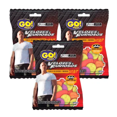 Kit 3 Balas de Gelatina Go Jelly Velozes e Furiosos Sabores Sortidos 70g