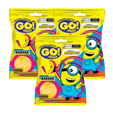 Kit 3 Bala Gel Go Jelly Minions Formato e Sabor Banana 70g