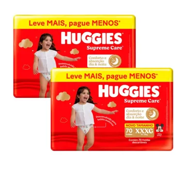 Kit 2 Fralda Huggies Supreme Care Tamanho XXXG 70 Unidades Descartáveis