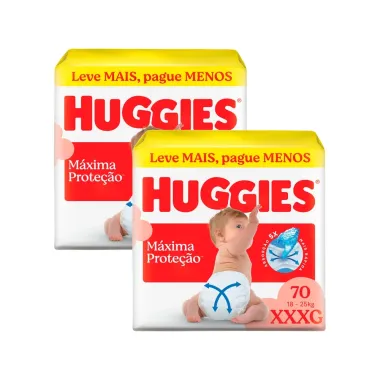 Kit 2 Fralda Huggies Supreme Care M&aacute;xima Prote&ccedil;&atilde;o Tamanho XXXG 70 Unidades Descart&aacute;veis
