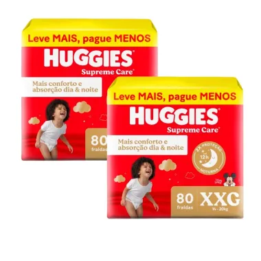Kit 2 Fralda Huggies Supreme Care Tamanho XXG 80 Unidades Descartáveis