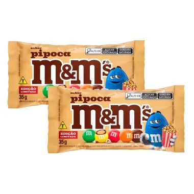 Kit 2 Confeitos Chocolate ao Leite M&M's Sabor Pipoca 35g