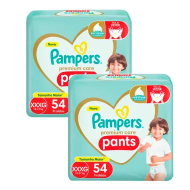 Kit 2 Fralda Infantil Pampers Premium Care Pants Tamanho XXXG com 54 Fraldas