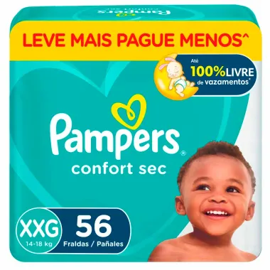 Kit 2 Fralda Infantil Pampers Confort Sec Tamanho XXG com 56 Fraldas