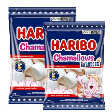 Kit 2 Balas Haribo Chamallows Barbecue Sabor Baunilha 70g