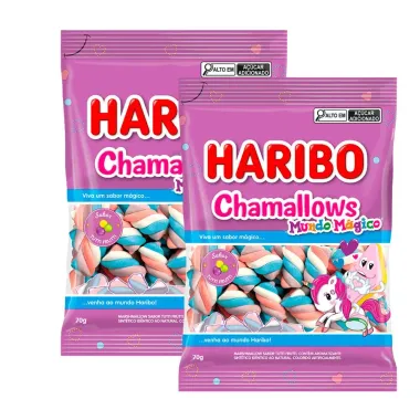 Kit 2 Balas Haribo Chamallows Mundo Mágico Sabor Tutti Frutti 70g
