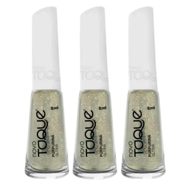 Kit 3 Esmalte Novo Toque Purpurina Gliter 8ml