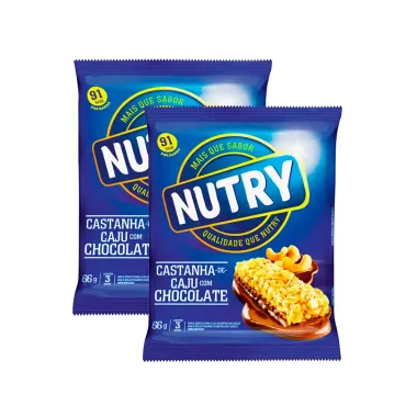 Kit 2 Barra de Cereais Nutry Castanha de Caju com Chocolate 3 Unidades com 22g Cada