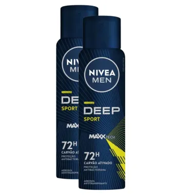 Kit 2 Desodorante Antitranspirante Nivea Men Deep Carvão Ativado Sport Maxx Tech 150ml