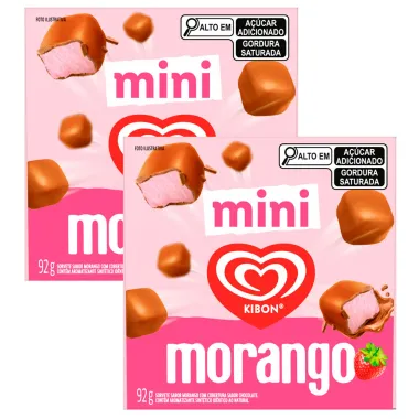 Kit 2 Sorvete Kibon Mini Sabor Morango Cobertura Chocolate Caixa 92g
