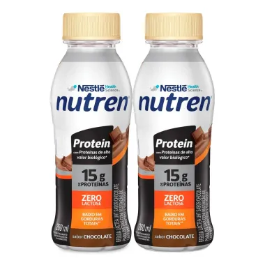 Kit 2 Nutren Protein 15g de Proteínas Sabor Chocolate Zero Lactose 260ml