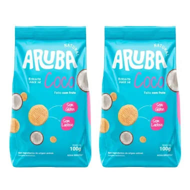 Kit 2 Biscoito Doce Aruba Sem Glutèn,Sem Lactose Coco,Feito Com Fruta 100G