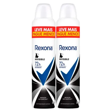 Kit Desodorante Antitranspirante Aerosol Feminino Rexona Invisible 72 horas 250ml