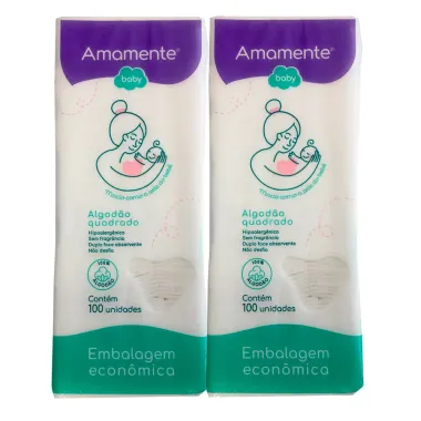 Kit 2 Algodão Amamente Baby Quadrado 100 Unidades