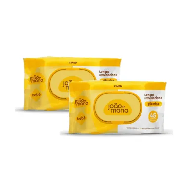Kit 2 Len&ccedil;o Umedecido com Fragr&acirc;ncia Jo&atilde;o e Maria com 45 unidades