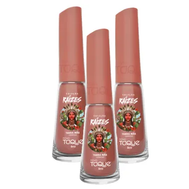 Kit 3 Esmalte Novo Toque Raízes Cremoso Cor Terra Mãe 8ml