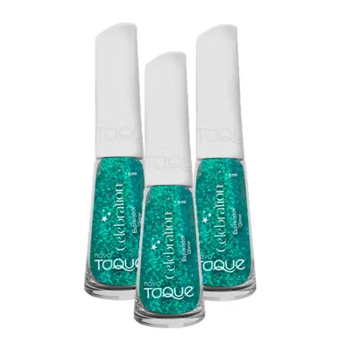 Kit 3 Esmalte Novo Toque Celebration Glitter Cor Esplendor 8ml