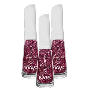 Kit 3 Esmalte Novo Toque Celebration Glitter Cor Diva 8ml