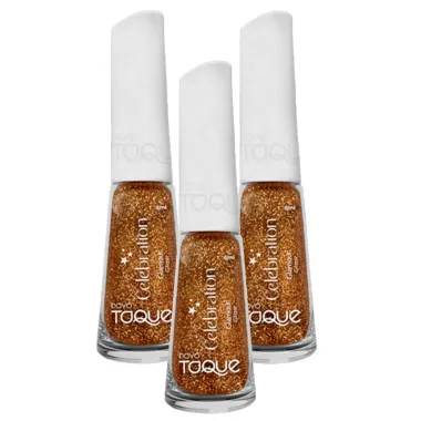 Kit 3 Esmalte Novo Toque Celebration Glitter Cor Glamour 8ml