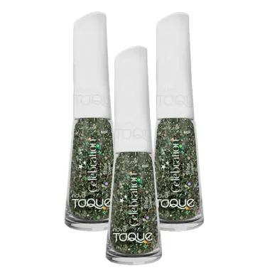 Kit 3 Esmalte Novo Toque Celebration Glitter Cor Shine 8ml