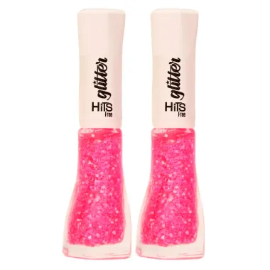 Kit 2 Esmalte Hits Free Glitter Cor Rosa Glam 8ml