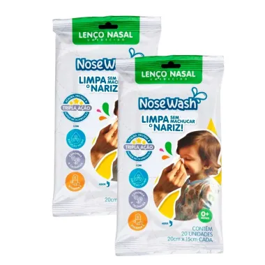 Kit 2 Lenço Nasal Umedecido NoseWash 0+ Meses 20 Unidades