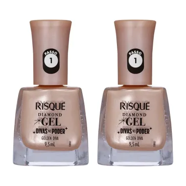 Kit Esmalte Risqué Diamond Gel Divas No Poder Metálico Cor Golden Diva 9,5ml - 2 Unidades