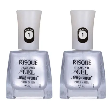 Kit Esmalte Risqué Diamond Gel Divas No Poder Metálico Cor Estrela da Festa 9,5ml - 2 Unidades