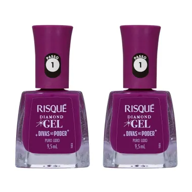 Kit Esmalte Risqué Diamond Gel Divas No Poder Cor Puro Luxo 9,5ml - 2 Unidades