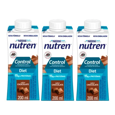 Kit 3 Nutren Control Diet com 15g de Proteínas Sabor Chocolate 200ml