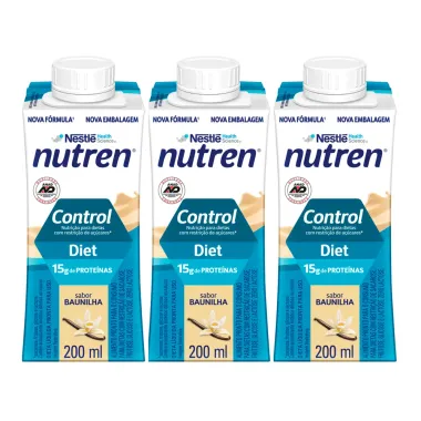 Kit 3 Nutren Control Diet com 15g de Proteínas Sabor Baunilha 200ml